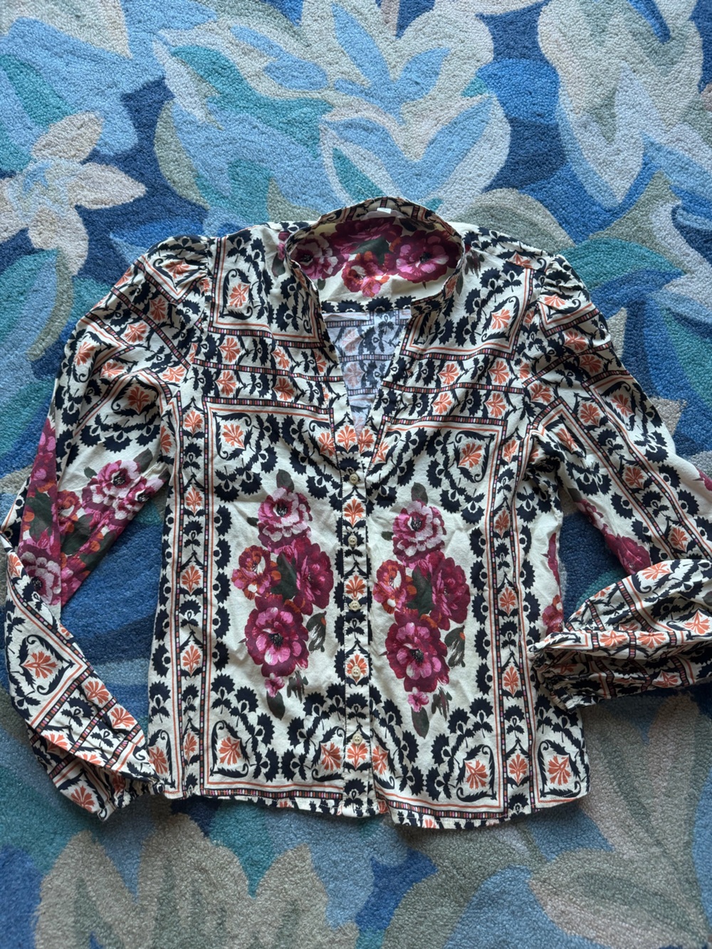 A Loves A Floral Print Split V-Neck Long Sleeve Button Front Blouse size small